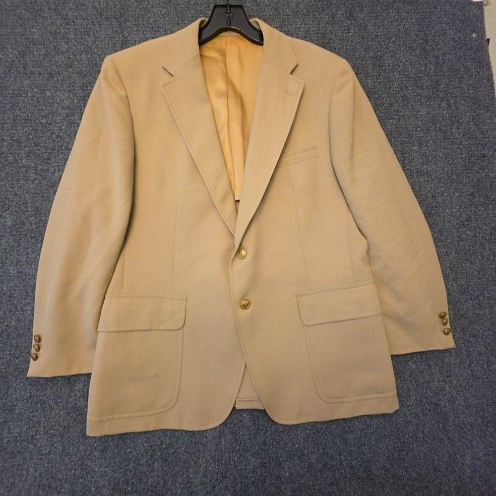Vtg Stanley Blacker Blazer Sport Coat Mens 44 Tan Gold Button USA Jacket